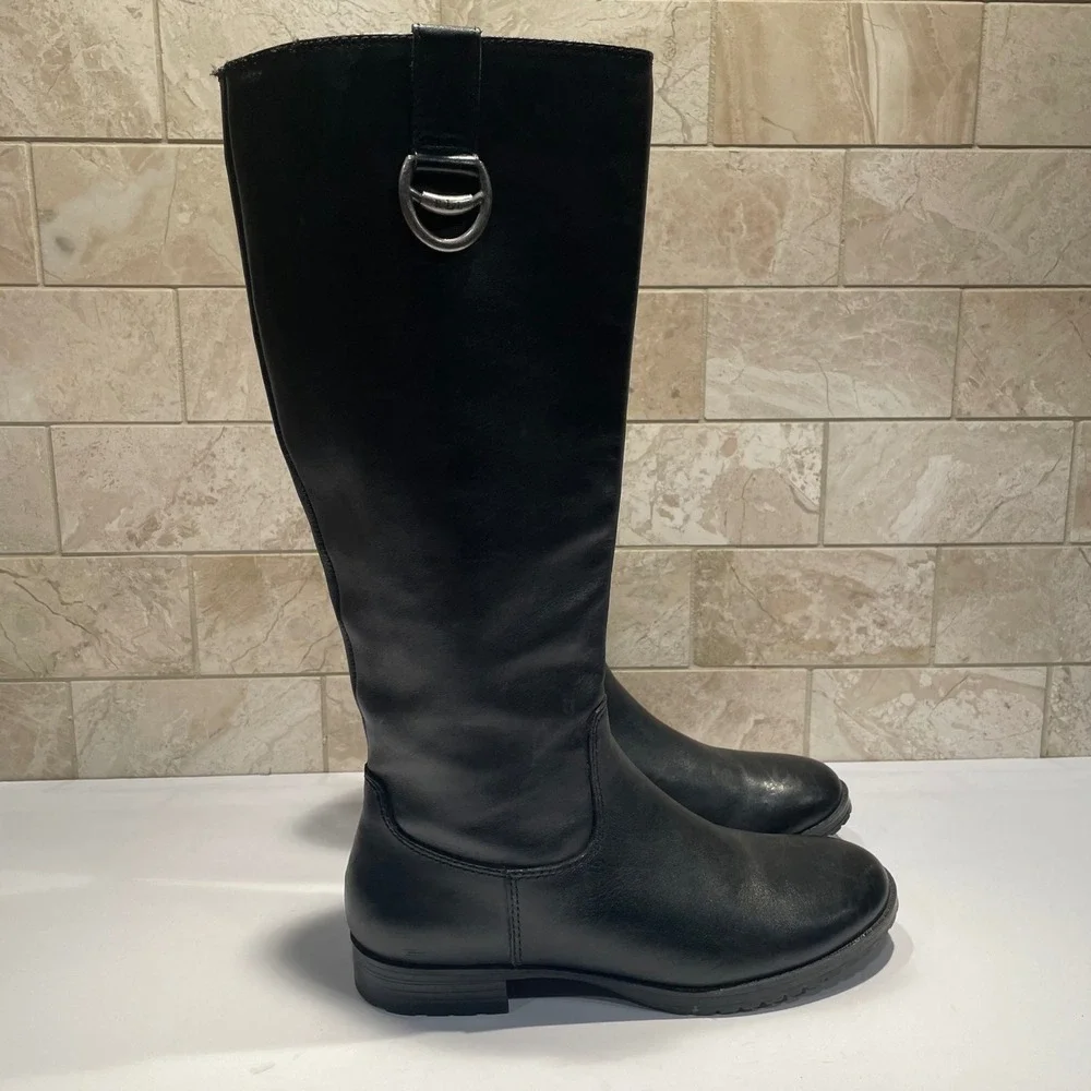 Lauren Ralph Lauren Sariah Black Leather Riding Boots Women 6.5 B Tall Knee High